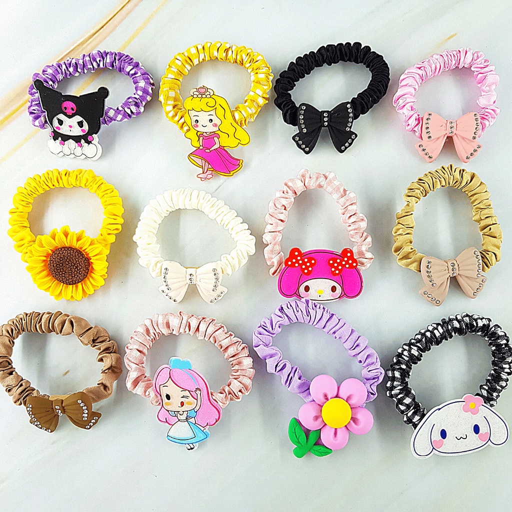 ENZ ® IKAT RAMBUT PITA SCRUNCHIE ALA KOREA ANAK PEREMPUAN MOTIF RANDOM AKSESORIS RAMBUT 1264