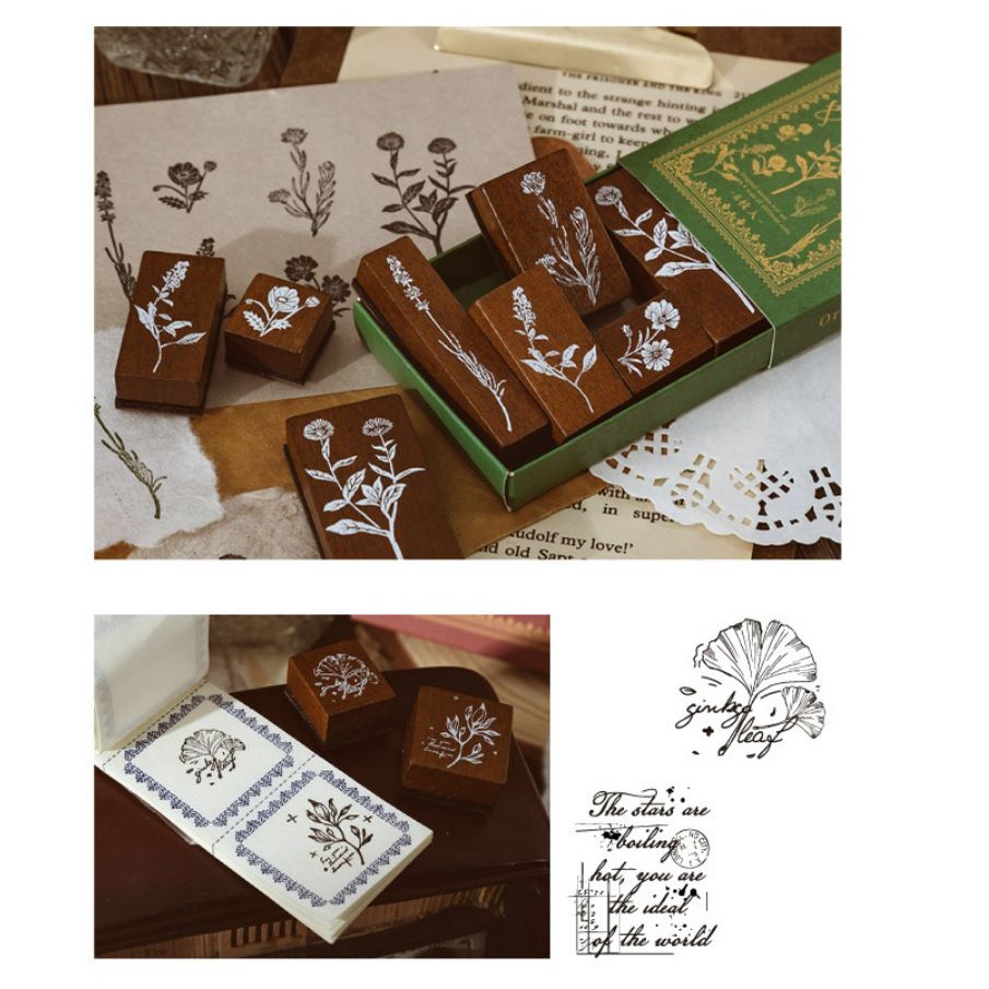 

tyvf Lovely W04 - 6pcs/set DIY Wooden Garden Series Rubber Stamp Stempel Kayu Vintage DIY bullet