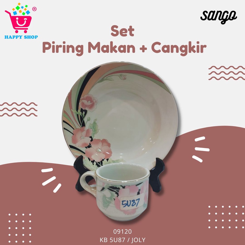 Sango Set Plate 9" 01920 + Cangkir 8.5" 1550 / Set Piring Cangkir Sango