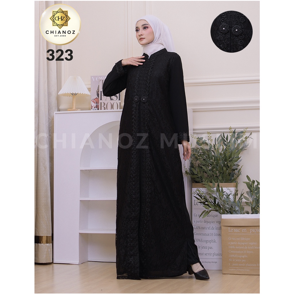 CHIANOZ Gamis Hitam Mewah Nikita Dress Brukat Renda Baju Lebaran Umroh Haji Manasik Pesta Akad 323 317