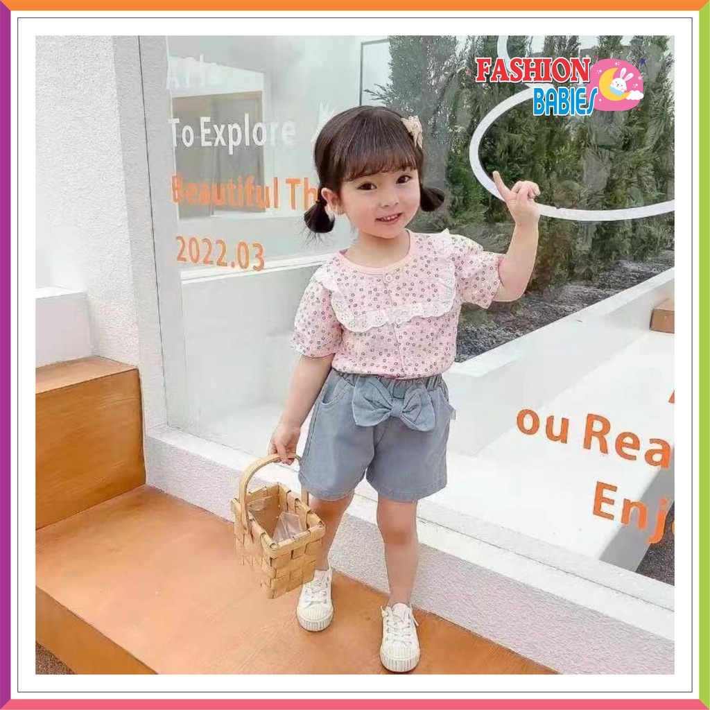 SW-044 SETELAN PENDEK JEANS IMPORT | SETELAN ANAK ATASAN + CELANA MOTIF BUNGA 6 BULAN - 3 TAHUN ❤ Fashionbabies ❤