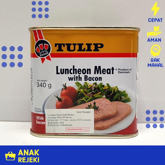 

LUNCHEON MEAT WITH BACON TULIP 340GR - BABI HAM MALING PORK BACON SPAM