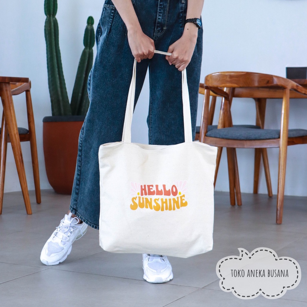 Tote Bag Wanita Kanvas Aesthetic Bahan Premium / Tas Totebag Kuliah Penutup Resleting