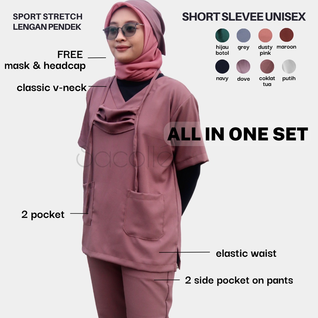 Baju Jaga SPORT STRETCH / Set Baju dan Celana / Baju Ok / Baju Oka / Seragam Perawat