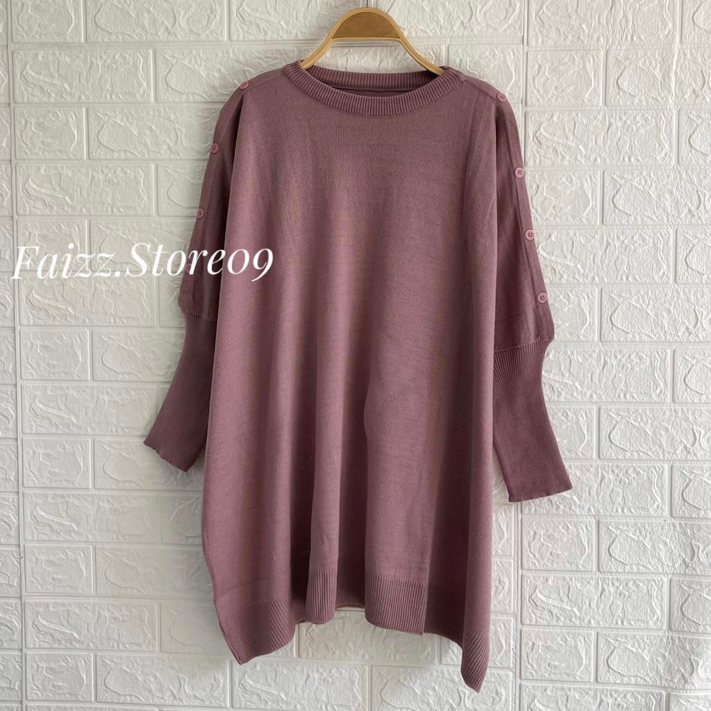 ICHA ATASAN RAJUT OVERSIZE DRESS KALONG RAJUT WANITA MOTIF KANCING DI BAHU TANGAN 3/4 WANITA