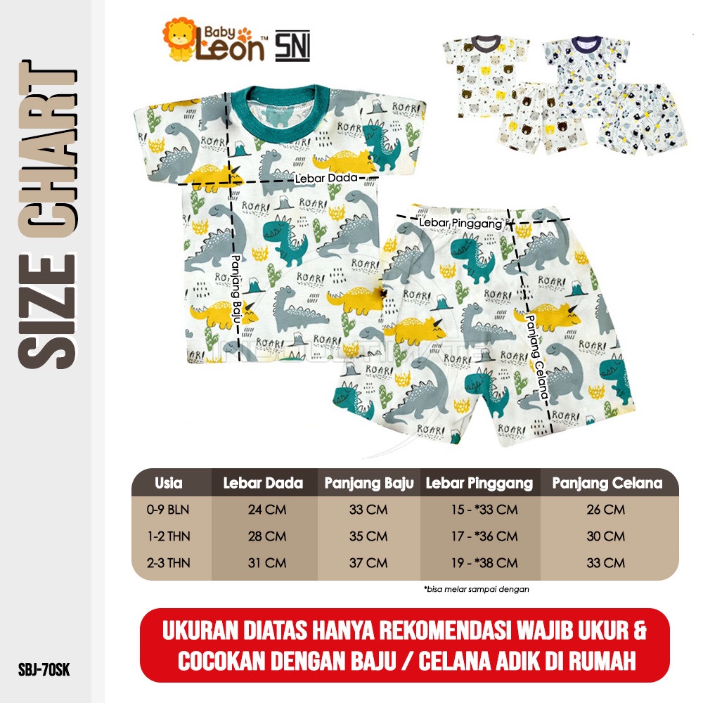 Setelan Baju + Celana Pendek Bayi 100% COTTON SBJ-70SK Baju Bayi Baru Lahir Baju Tidur Bayi Kaos BABY LEON