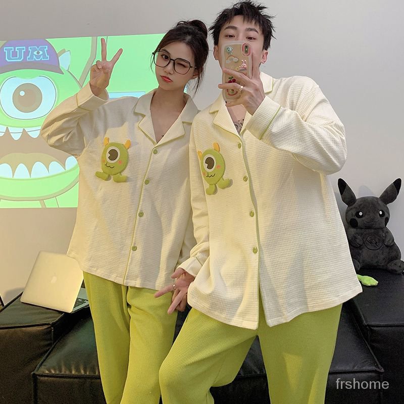 [✅BISA COD]#frs home#Pasangan piyama wanita model musim semi dan musim gugur lengan panjang longgar wafel kartun 2023 set