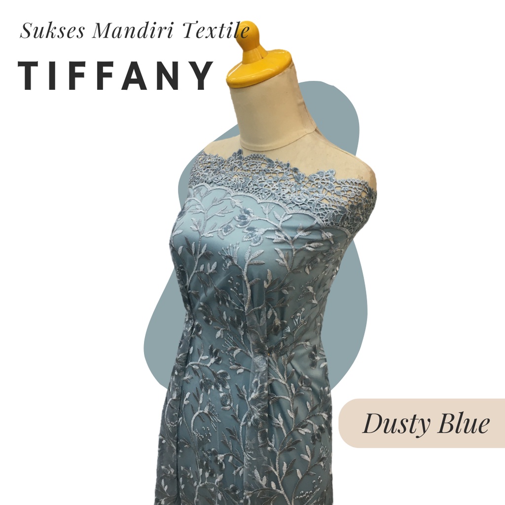 [TIFFANY] Brukat Tile Payet Renda Tile Motif Bunga Warna Dusty Blue Biru | Harga ½ meter = 50 cm (Ba