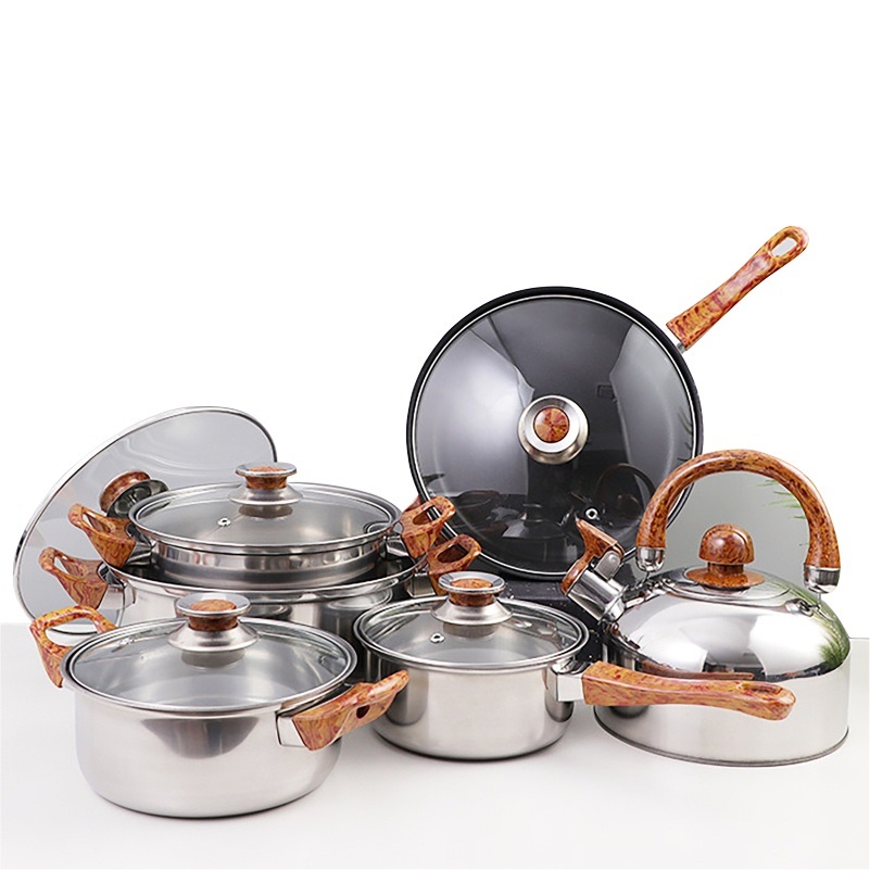 Panci Set 12+1 Pcs Panci Set Serbaguna Panci Set Stainless Steel anti karat