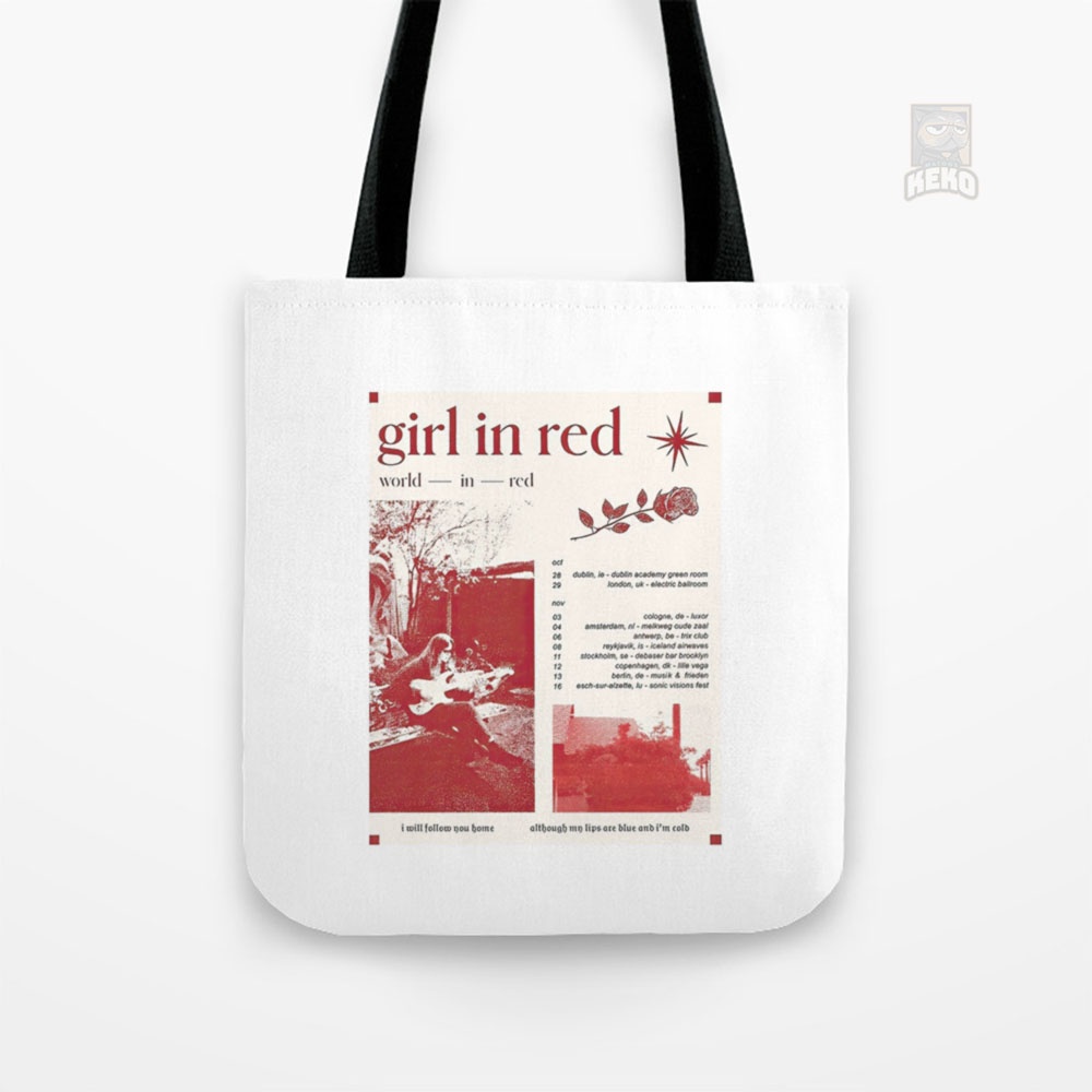 Girl In Red Retro Tote Bag Kanvas
