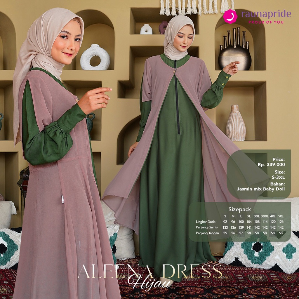 BISA COD - Rauna Gamis Dewasa Aleena Dress   Purple - Sage Green - Milo - Hijau / Fashion Muslim Terbaru 2023 gamis dress