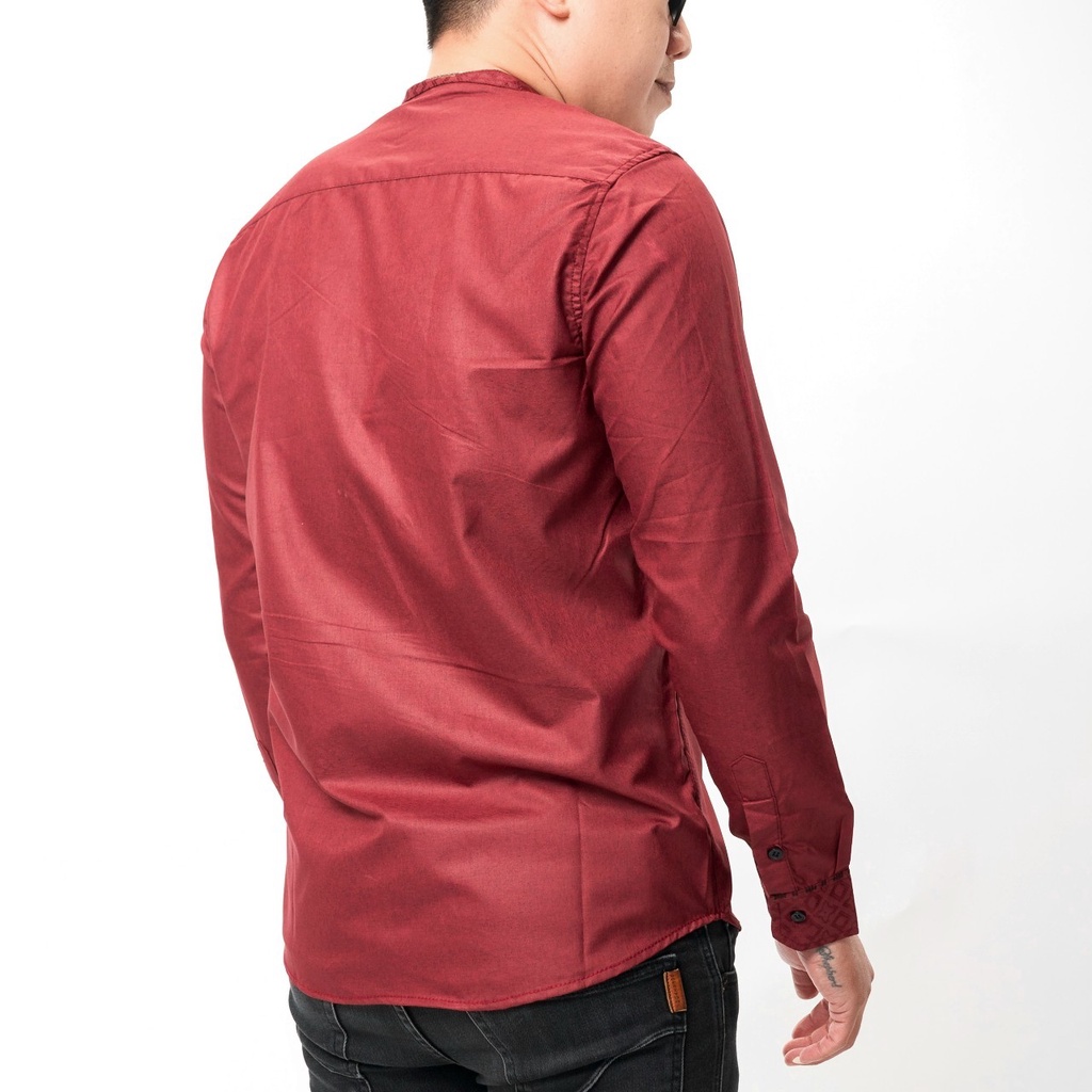 Timofey Baju Koko Muslim Kemeja Pria Lengan Panjang Slim Fit Premium Hem Lebaran Maroon