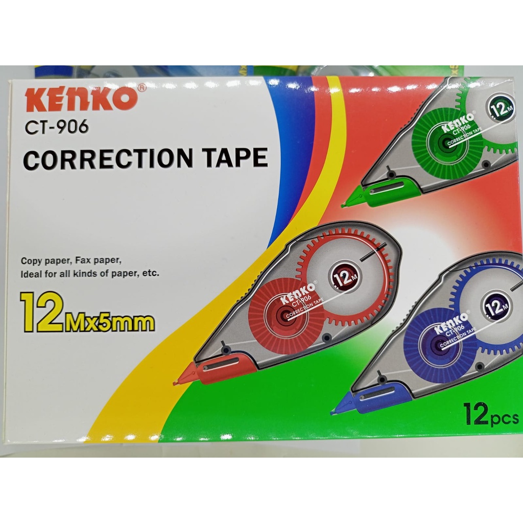 

12 PCS KENKO Correction Tape CT-906 Tip-Ex Roll Kertas 12 Meter Tipe ex pita 5mm