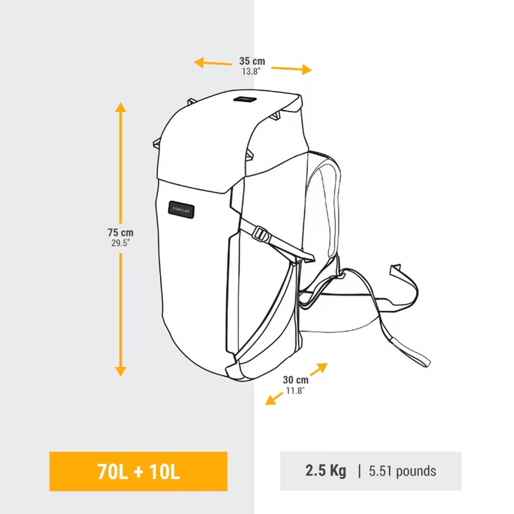 FORCLAZ Travel 900 Tas Ransel 70 L Olahraga Trekking Pria Dapat Digembok