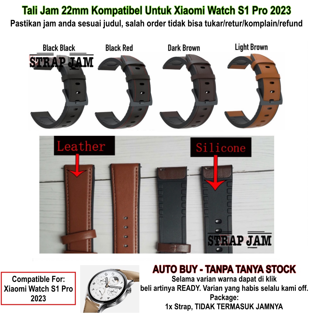 Hybrid Tali Jam Xiaomi Watch S1 Pro 2023 - Strap 22mm Dalam Rubber Luar Kulit