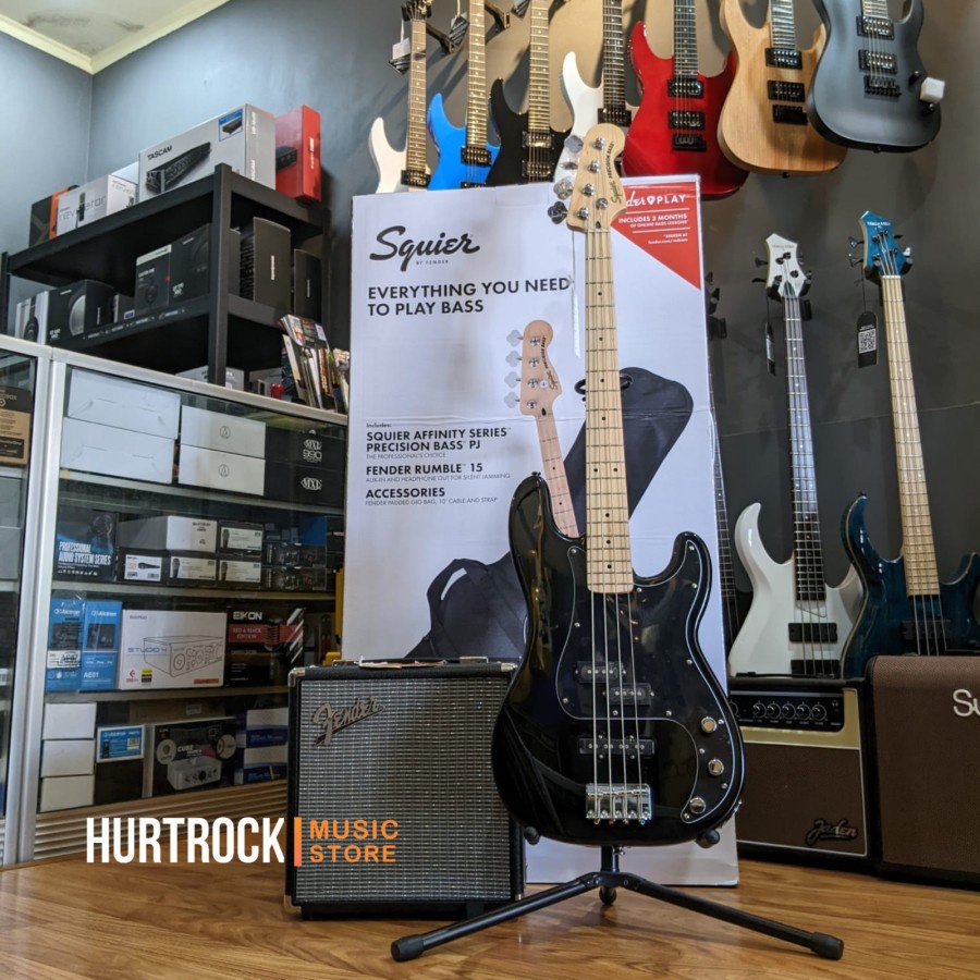 Squier Affinity Series PJ Bass Guitar Pack, Maple Paket Bass