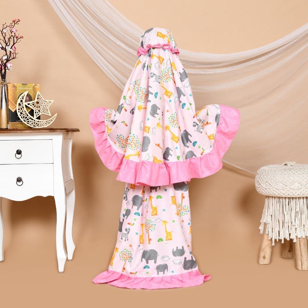 Alesha Mukena Anak Perempuan motif Animal Pink / Mukena Balita / Mukena Karakter Anak / FREE TAS Mukena / GRATIS TAS Mukena