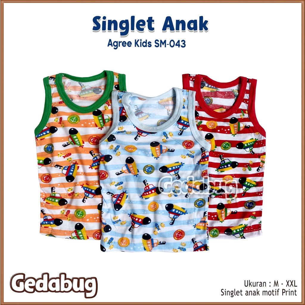 3 Pcs - Singlet Agree Kids SM - 043 Jangkar SALUR | Singlet anak motif Lucu dan Berkualitas | Gedabug