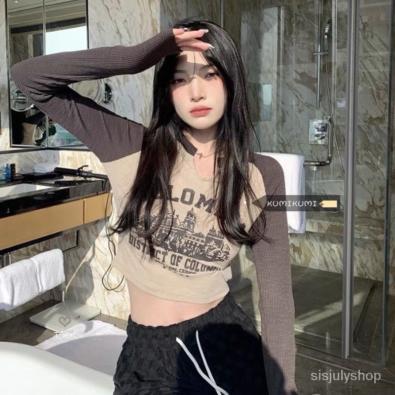 [✅BISA COD] #Sisjuly# Kaos pendek Y2K wanita / kemeja bawah ramping ramping leher bulat retro wanita