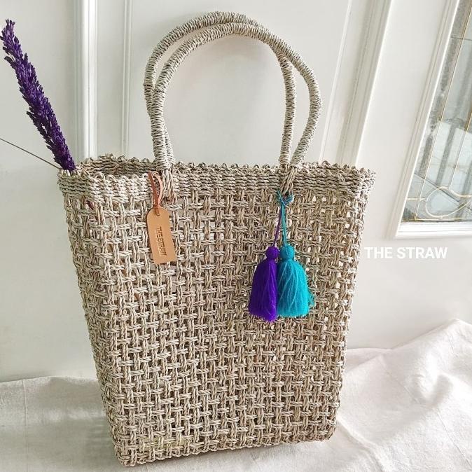 TAS ANYAMAN TAS ANYAMAN HANDMADE TASSEL STRAW TOTE BAG TAS KERANJANG EL09I09A82L