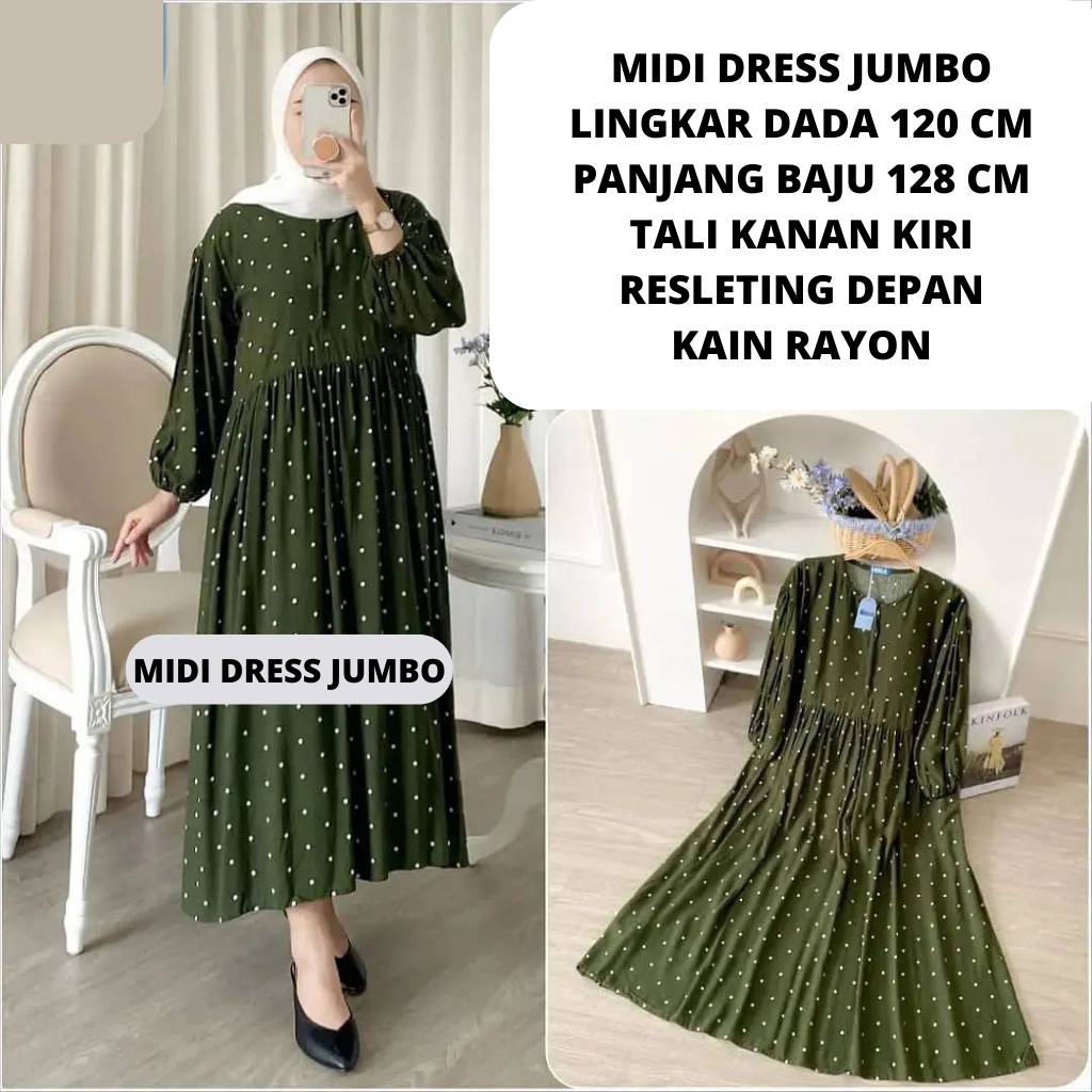 Midi Dress Jumbo Rayon Viscose Busui Resleting Depan