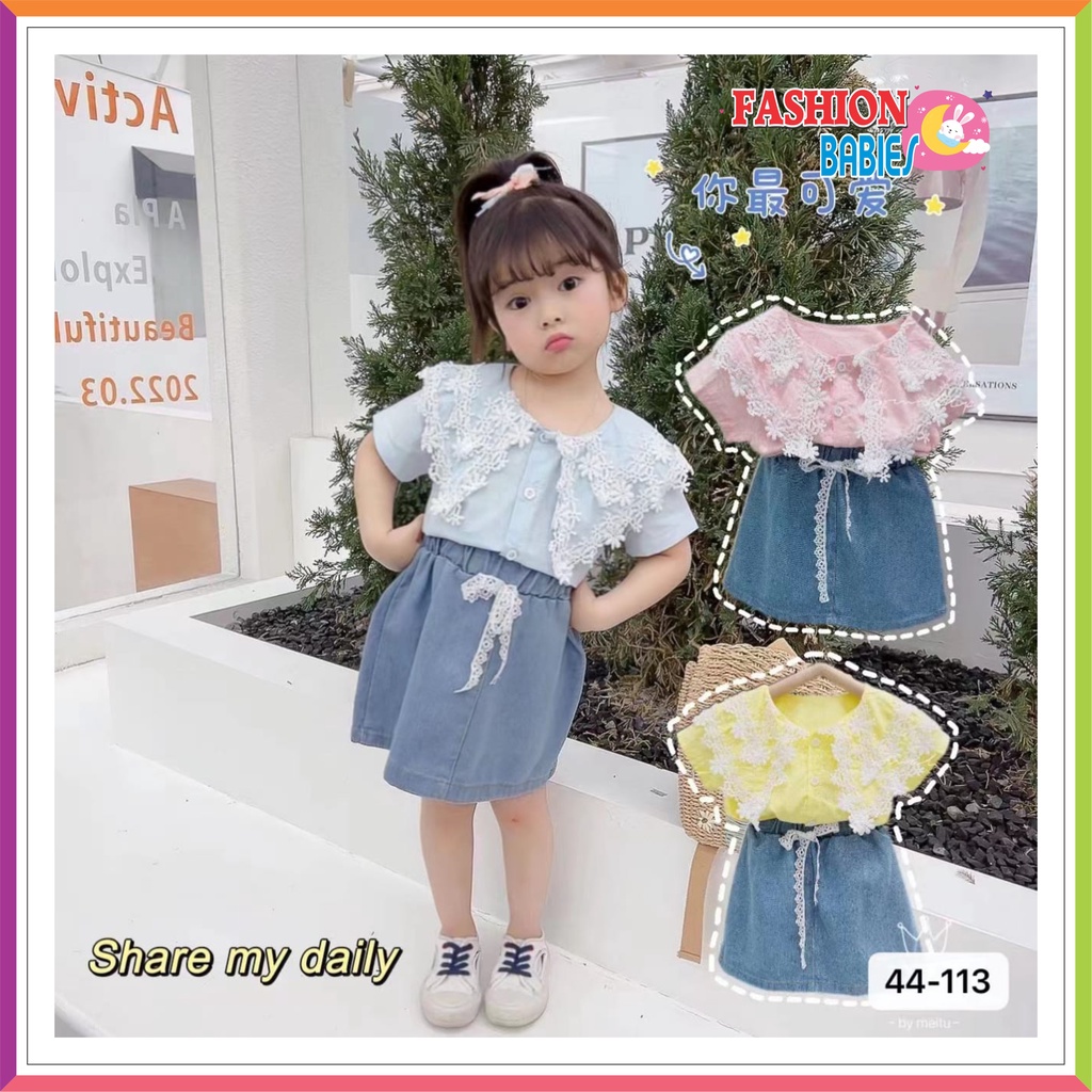 SW-044 SETELAN PENDEK JEANS IMPORT | SETELAN ANAK ATASAN + CELANA MOTIF BUNGA 6 BULAN - 3 TAHUN ❤ Fashionbabies ❤