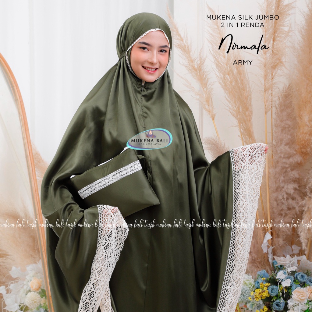 MUKENA BALI TASIK - MUKENA DEWASA POLOS JUMBO SILK 2 IN 1 RENDA NIRMALA