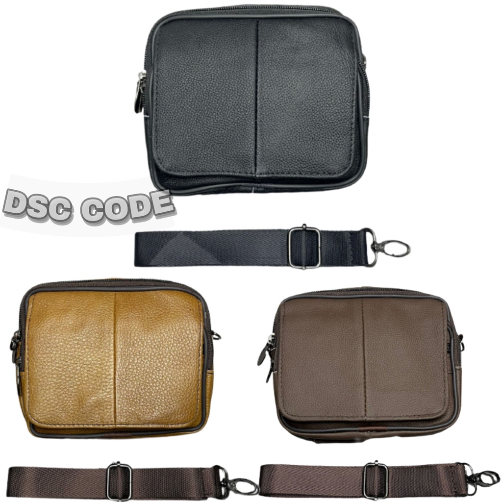 TAS SELEMPANG KULIT ASLI IMPORT PRIA MULTIFUNGSI / TAS PINGGANG IMPORT PRIA KULIT ASLI / TAS HP PRIA LEATHER - 8013