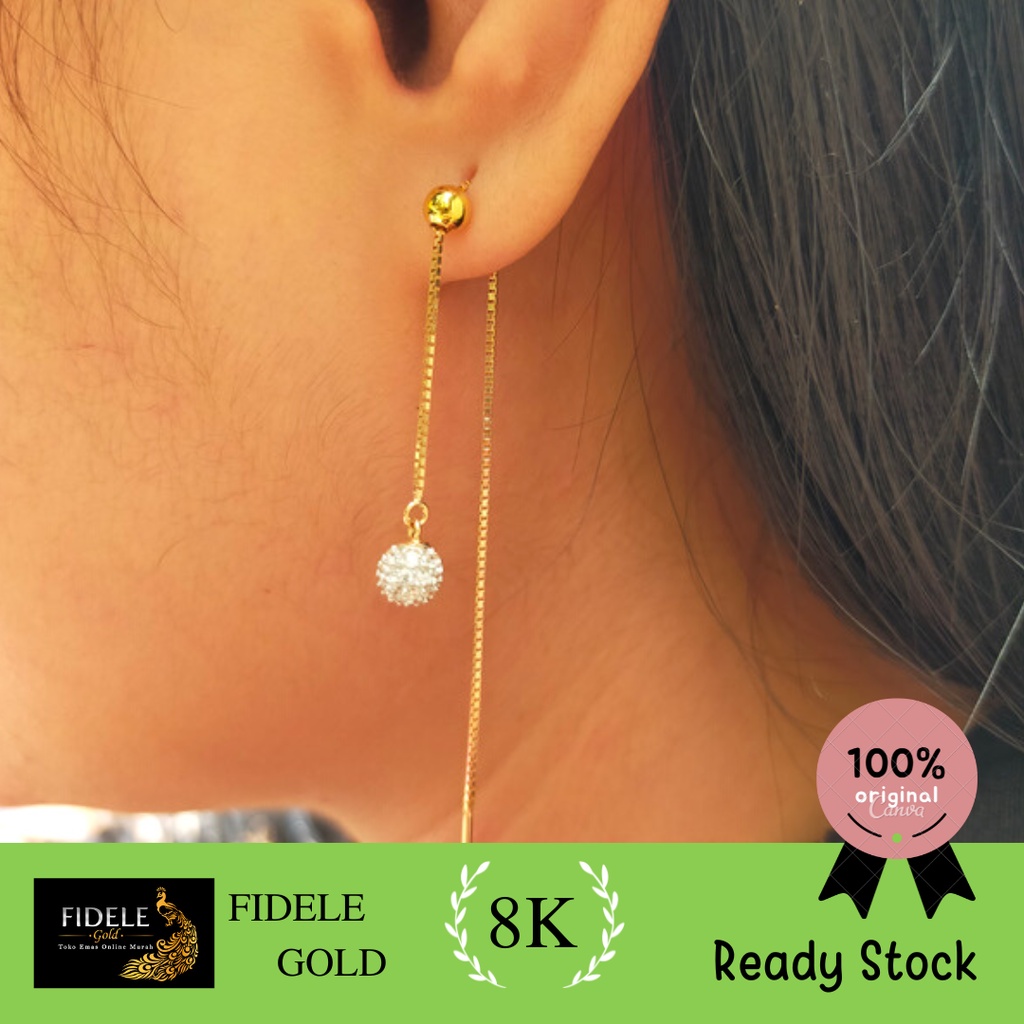Anting emas panjang fashion UBS Anting Panjang Fashion Bola Permata Boba Anting Cantik Korean Style