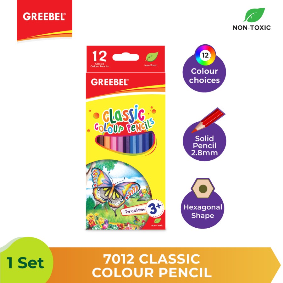 GREEBEL / Pensil Warna Greebel 7012 Classic Colour Pencil 12 Warna