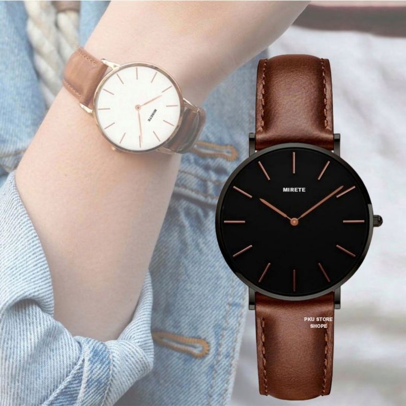 Jam Tangan Wanita Mirete Analog Original Tahan Air Strap Kulit Berkualitas Murah Cod Fre Box /Jam Tangan Kasual Wanita Realpict Dijamin Sesuai Foto