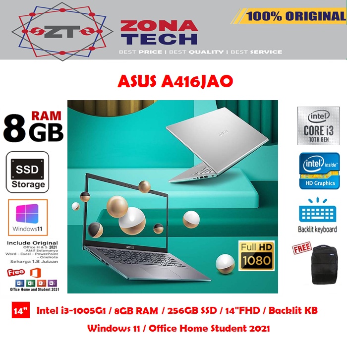 ASUS Vivobook 14 A416JAO - i3-1005G1 - 8GB - 256GB SSD - BACKLIT - INTEL UHD - 14&quot;FHD - WIN11 - OHS