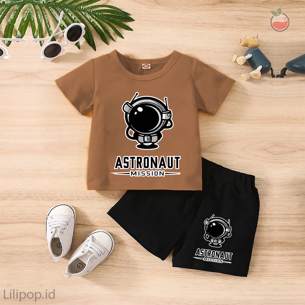 Baju Anak Stelan Kaos 3/4  astronot bear Cowok Cewek  Usia 1 - 4 Tahun Celana Pendek Harian