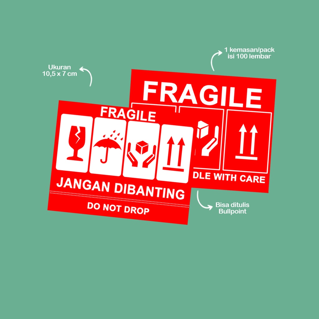 STIKER PAKET PECAH BELAH HORIZONTAL / STICKER FRAGILE BOX PAKET PENGIRIMAN / STIKER PERINGATAN LABEL