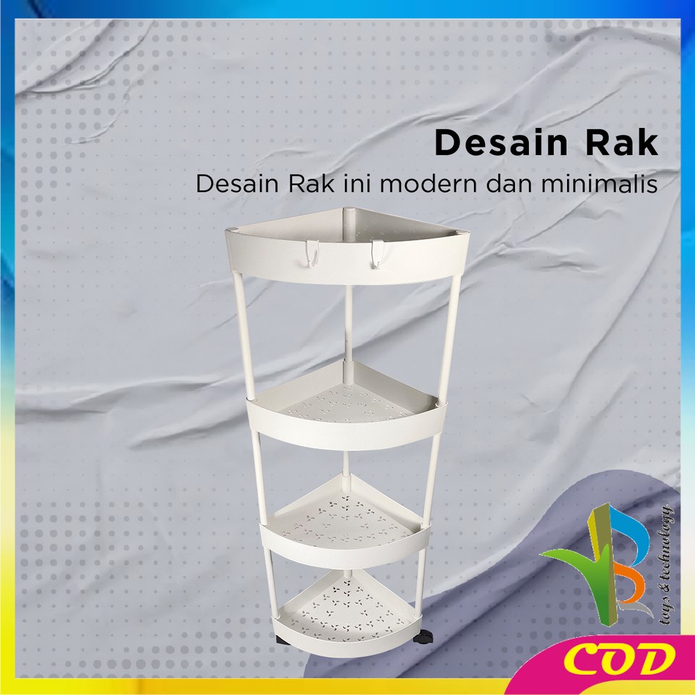 RB-C824 Rak Dapur Triangle 4 Tingkat Rak Trolley Susun Penyimpanan Serbaguna Dengan Roda / Rak Kamar Mandi Sudut Anti Air