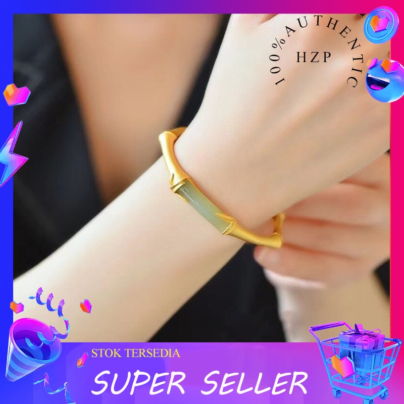 HZP Gelang giok untuk wanita dengan gelang bambu gelang titanium asli anti luntur gelang couple gela