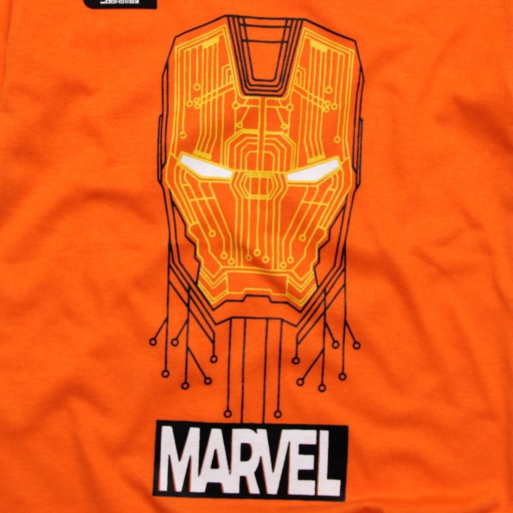 Kaos Superhero Anak Distro Lengan Pendek Grosir Ecer Kaos Anak Cowok Ironmn Marvl Oren