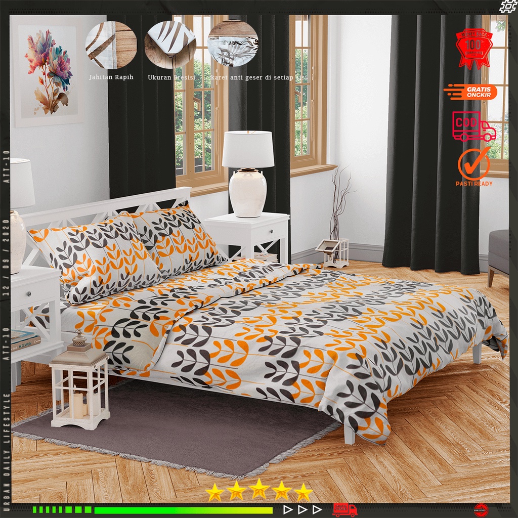 Sprei katun motif flower leaf aesthetic anti geser king size