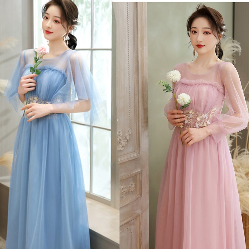 Acara Formal Gaun Malam Gaun Bridesmaid Biru Pink Panjang Bridesmaid Group Adik Maxi Gaun Pernikahan