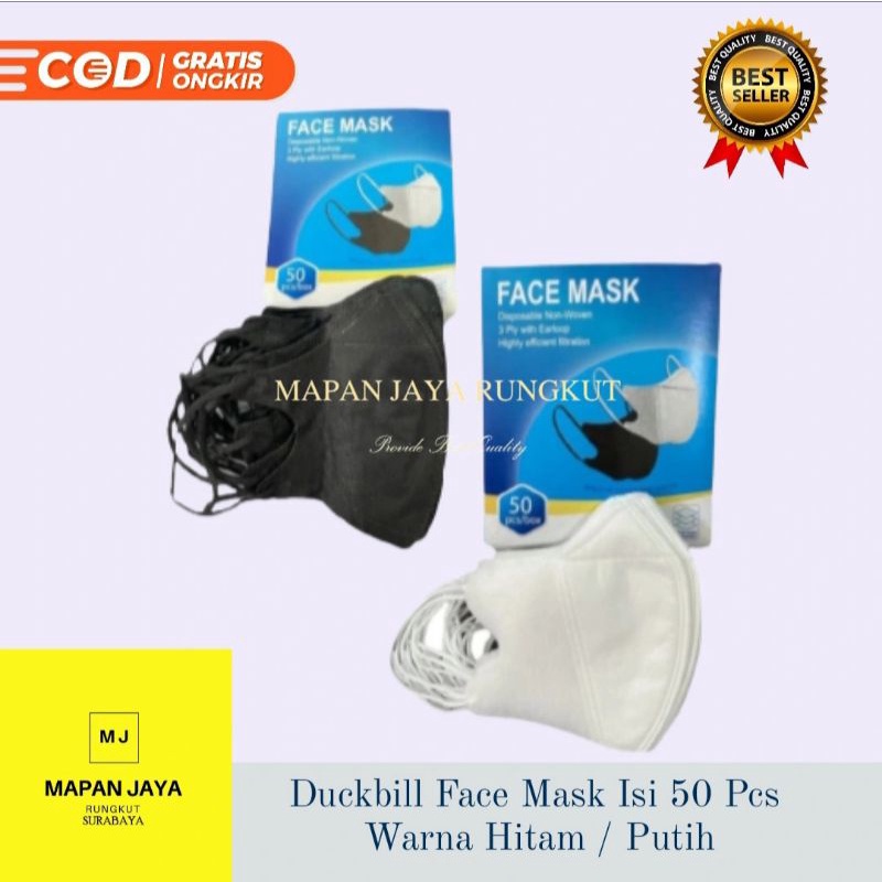 Masker Duckbill Dewasa 3Ply Duckbill Facemask Isi 50 Pcs Mix Warna Hitam Putih Termurah