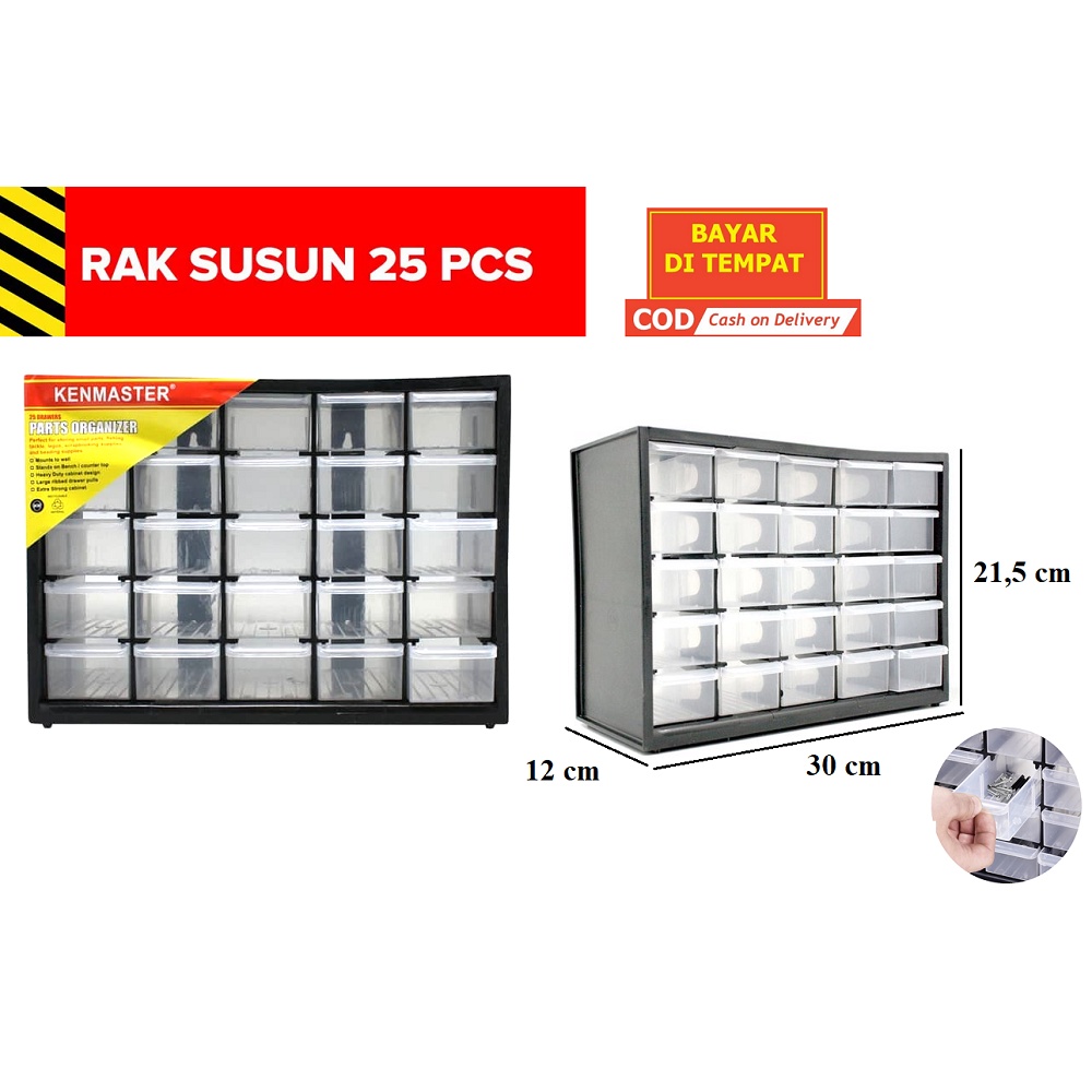 KENMASTER Rak komponen 25 slot ( partisi ) Rak Drawer Rak Susun 25 Slot Rak Drawer 25 Susun / Kotak Spare Part Komponen Laci Partisi