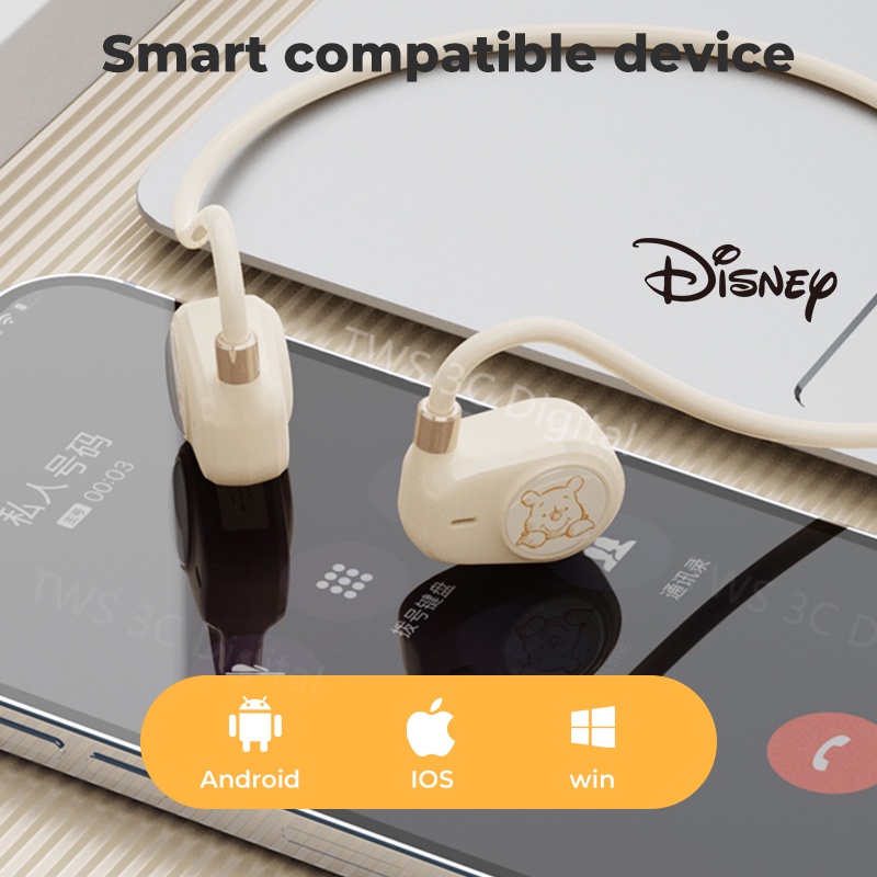 Original Disney QS-Q2 Headset Bluetooth 5.0 konduksi udara Earhook Headphones TWS Earphone with Microphone HIFI Stereo IPX5 Waterproof Olahraga/lari/bersepeda tersedia