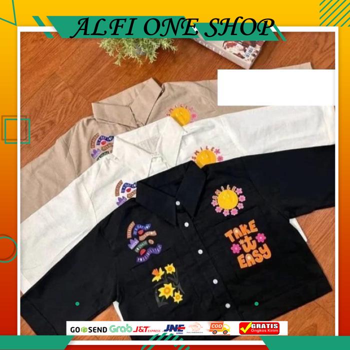 DAISY SHIRT KEMEJA LINEN CROP ( XOXO SMILE VIBES) EKSLUSIF