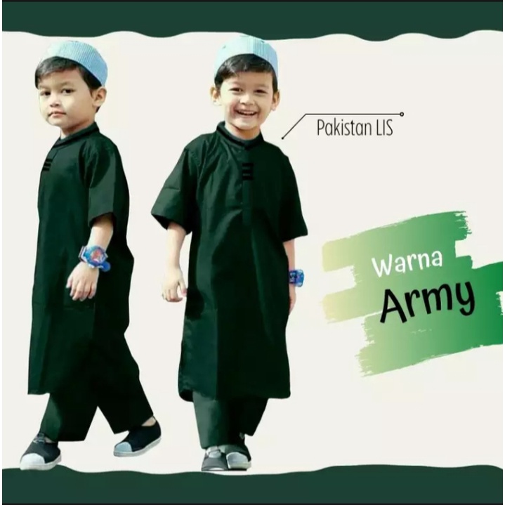 KOKO ANAK LIST PAKISTAN / BAJU KOKO / BAJU KOKO ANAK LAKI LAKI WARNA ARMY / KOKO ANAK SETELAN JUBAH 