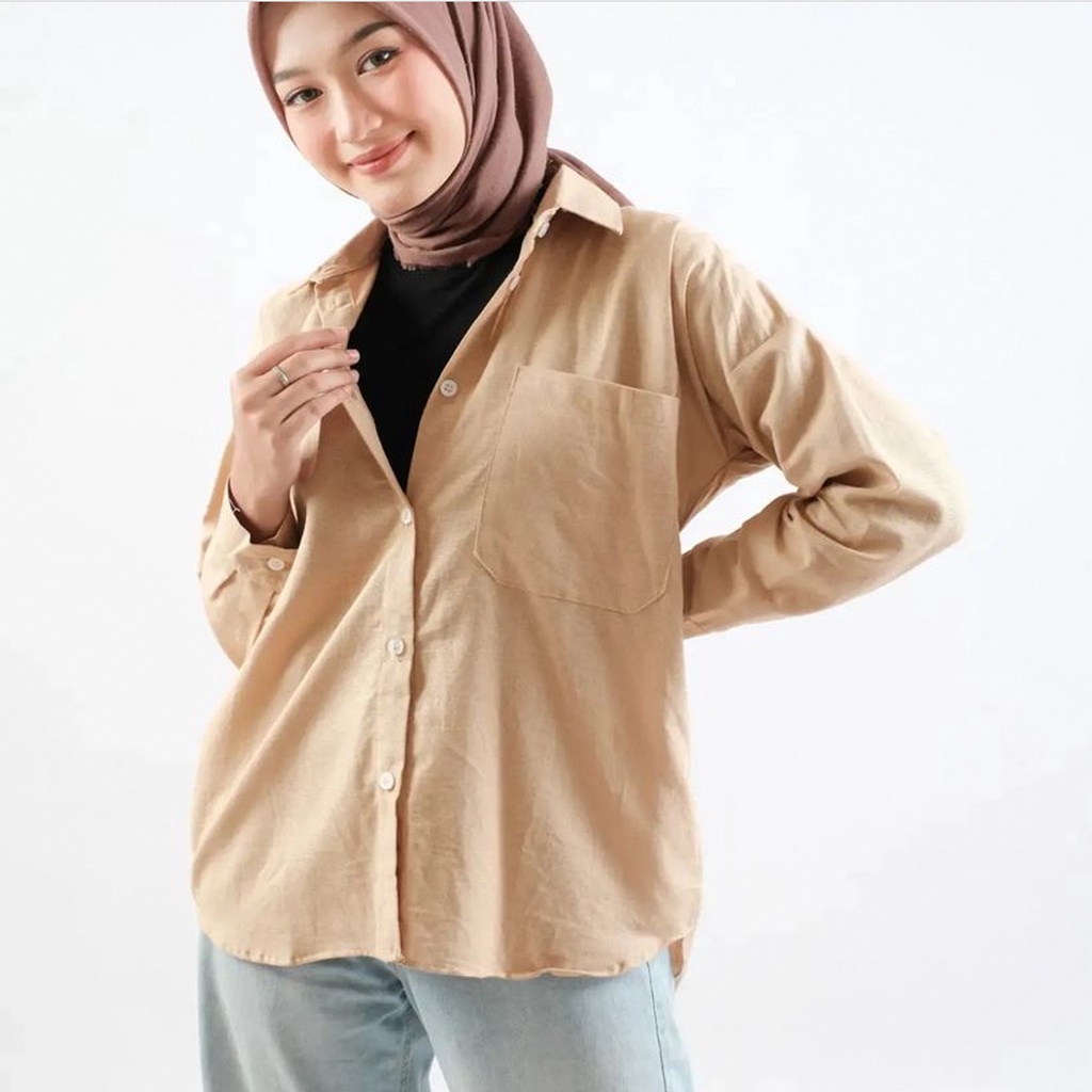 KEMEJA OLIVIA KEMEJA LINEN OVERSIZE LD 120 BAHAN LINEN PREMIUM