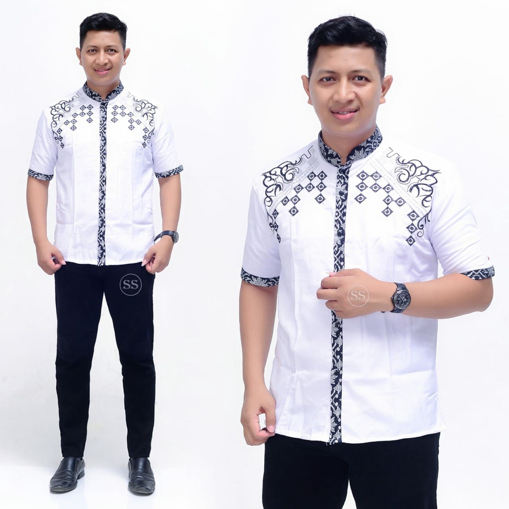 BAJU KOKO BORDIR PRIA DEWASA MOTIF CATUR PENDEK
