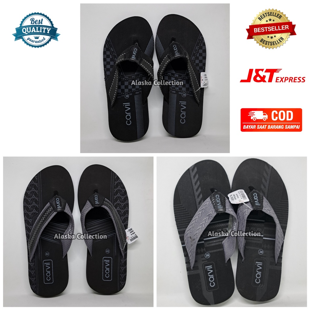 Sandal Jepit Pria Carvil Hitam Abu-abu ORIGINAL