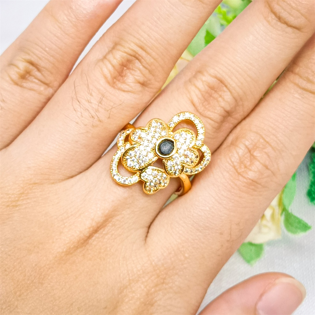 Cincin Titanium Tahan Pudar yang Dicuci Fashion Wanita Cincin Terbuka Berlian Berlapis Emas 24k Gold Xuping zircon gemstone