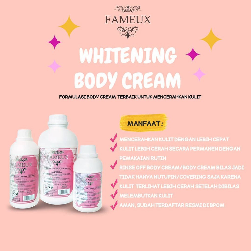 FAMEUX whitening Body Cream / Body Lotion  500ml / BPOM