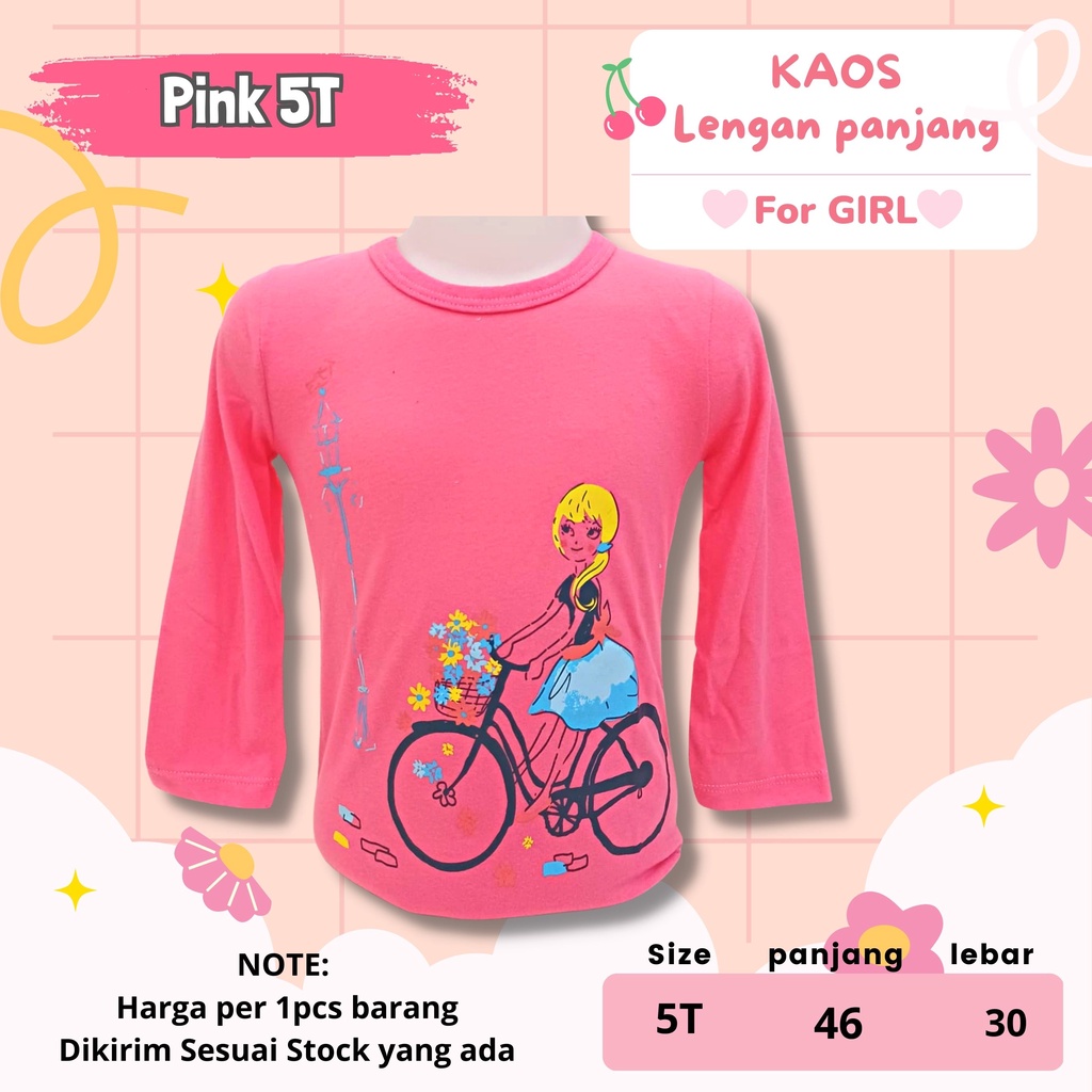 KAOS Oblong Lengan Panjang Anak Cewek Usia 1 -  5 Tahun atasan anak perempuan adem kaun motif lucu kaos